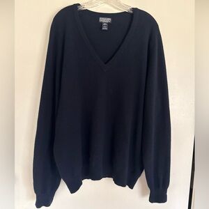 Lands End  Sweater 100% Cashmere V-Neck Men's Large (42-44) Navy Blue
